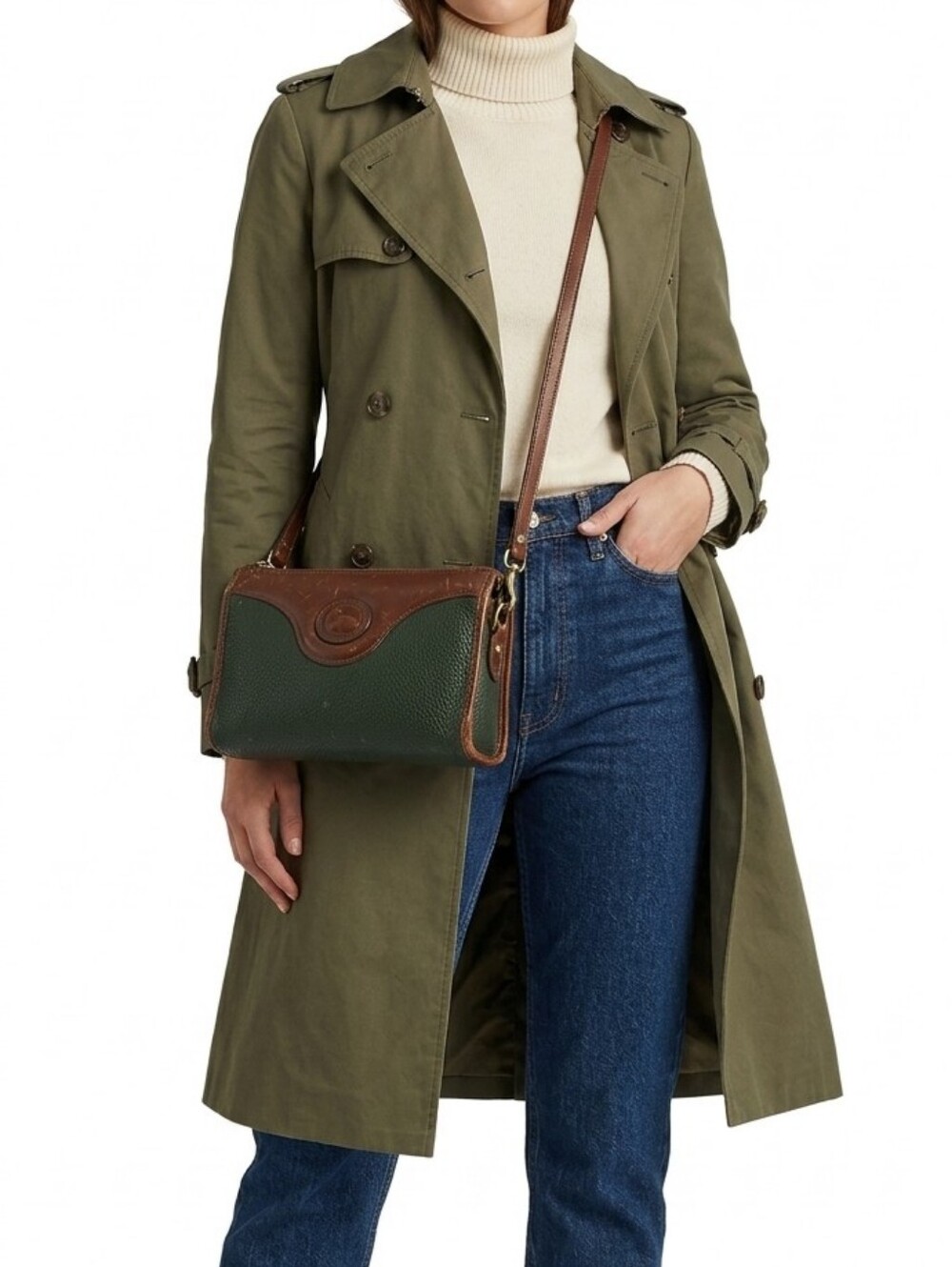 Vintage Dooney & Bourke Brown Green Leather Purse Crossbody Bag